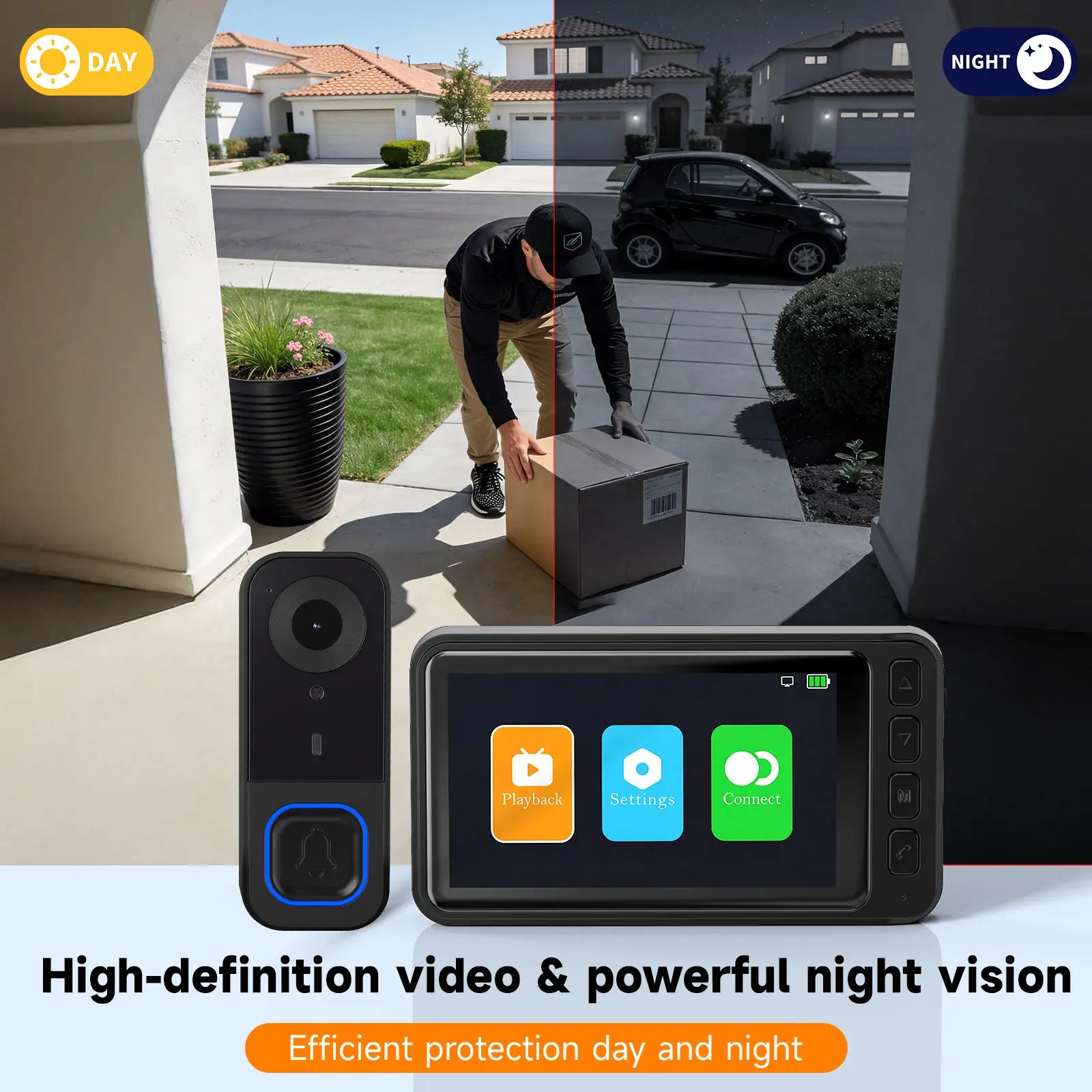 Wireless video doorbell day and night vision
