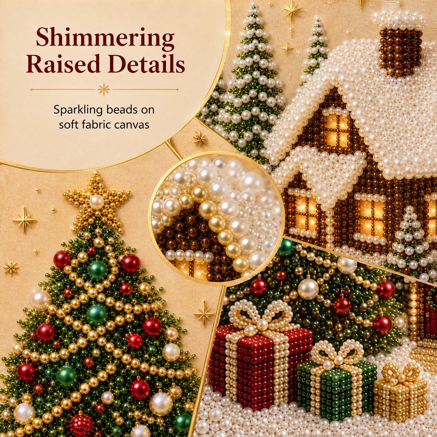 🔥HOT SALE🔥🎄🎅 Premium 3D Pearl Christmas Wall Art Kit | Luxury Flocked Canvas with Scratch-Resistant Non-Fading Pearl Beads DIY Holiday Decor ⛄️❄️