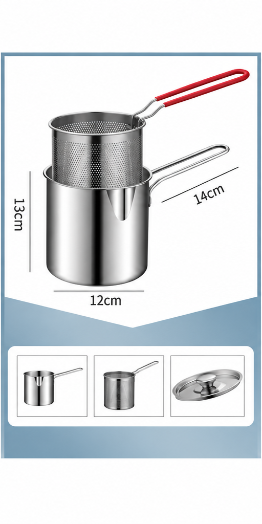 🍳Stainless Steel Deep Fryer Set - 1-Person Mini Pot with Fry Pot, Filter Basket & Food Clip