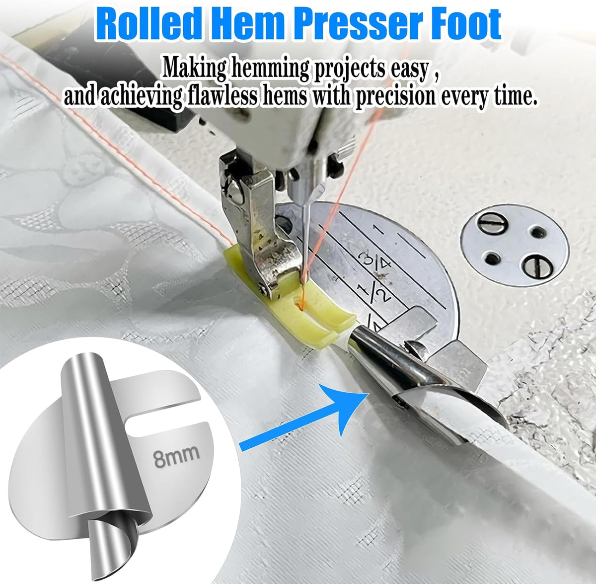 💯🧵8 PCS Stainless Steel Rolled Hemmer Foot Set | 3mm-10mm Sewing Hemming Guide