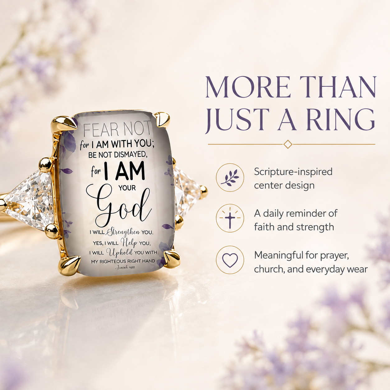 Faith-Inspired Scripture Ring – Vintage Statement Ring with Sparkling Side Stones