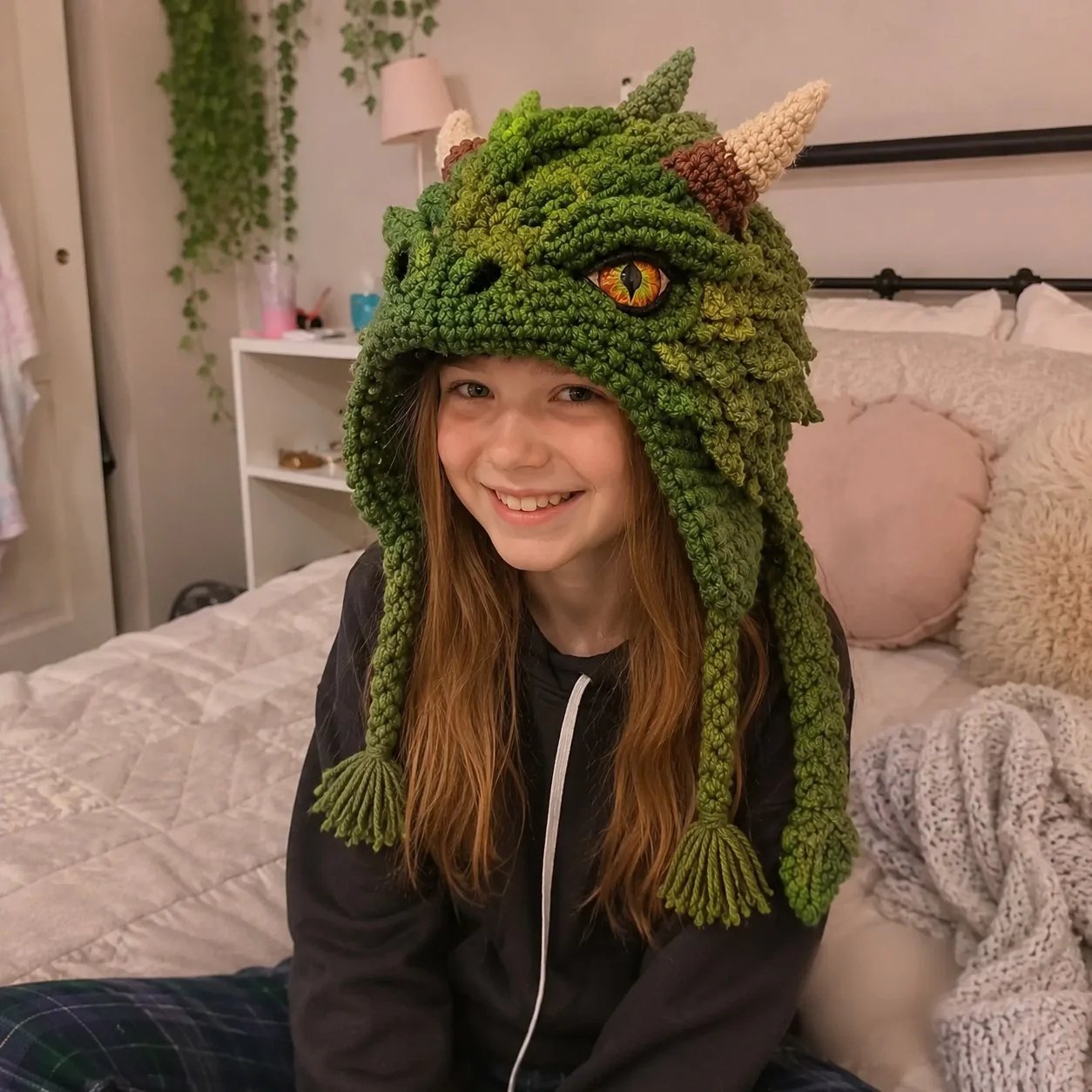 🐉🧶 Fantasy Hood Hat DIY Crochet Kit – Stitch Your Own Magical Character