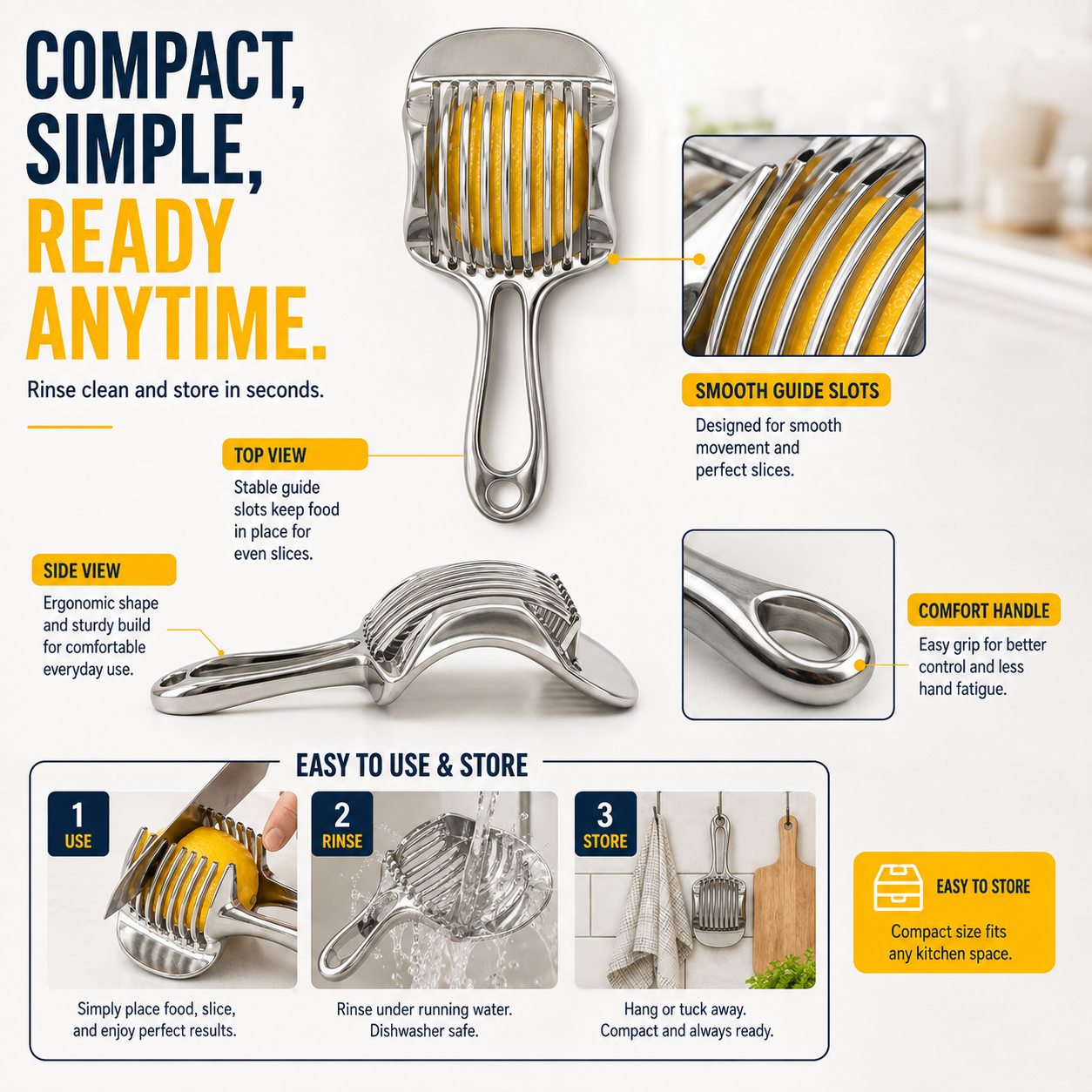 🍋Creative Kitchen Slice Cutting Tool, Food‑Grade Aluminum Alloy Hand‑Held Slicer, Quick Slicing Holder for Lemon, Tomato, Onion & Soft Fruits Vegetables