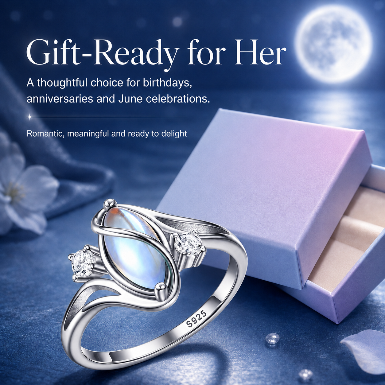💍925 Sterling Silver Rainbow Moonstone Ring