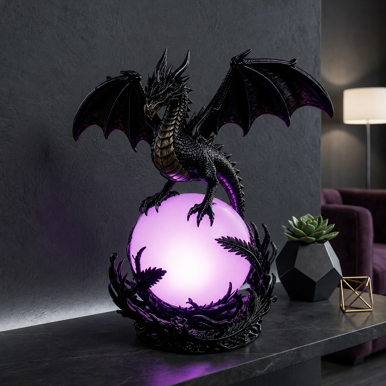 🔮Gothic Dragon LED Crystal Ball Lamp for Dark Aesthetic Decor🐉