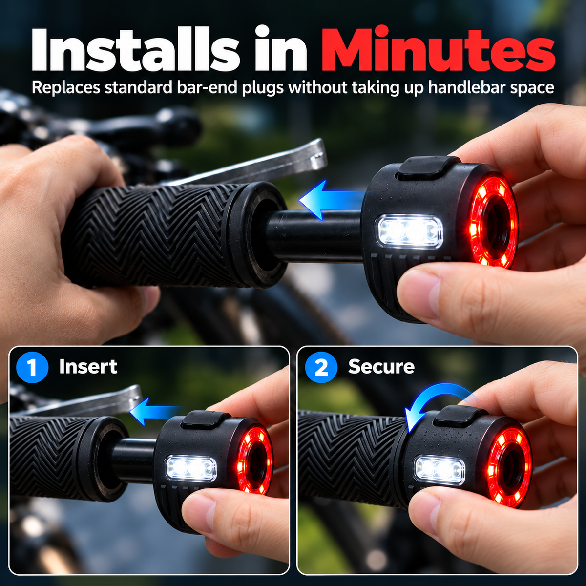 🚴Bike Bar-End Safety Lights (Pair) | USB Rechargeable, Front & Rear Visibility, Hidden Mount