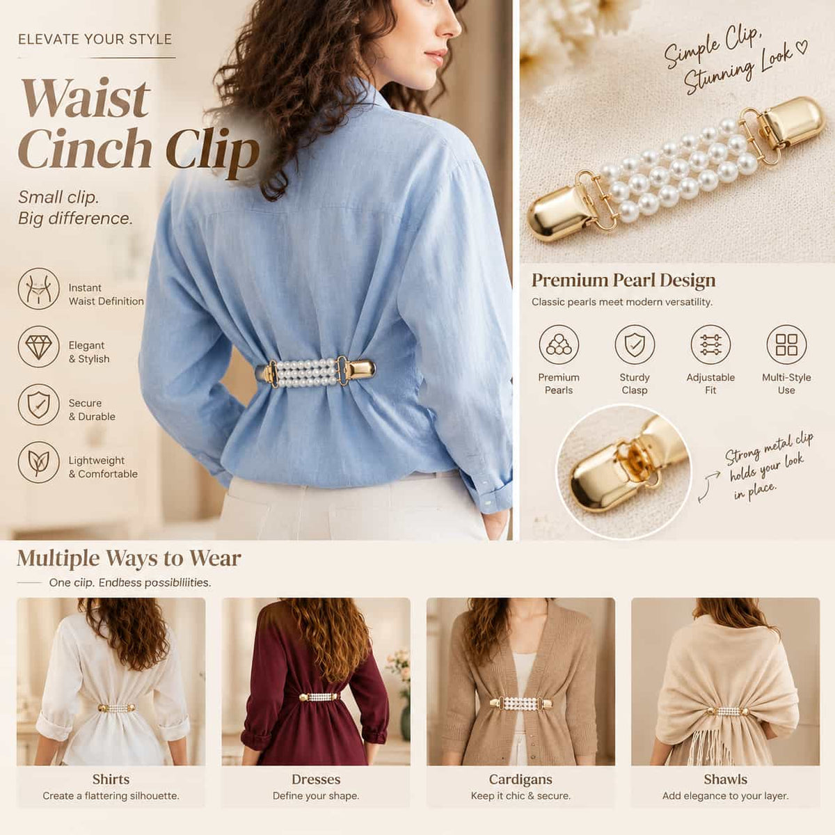 📿Women’s Pearl Chain Collar Clip💎