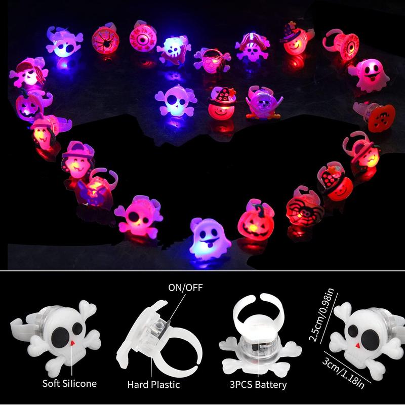 🎃Glow Halloween Rings 50 Pack - Flashing LED Party Favors for Kids
