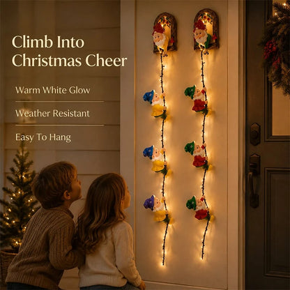 Handmade Climbing Gnome Christmas StringLights, Indoor OutdoorWall Hanging Holiday Decor