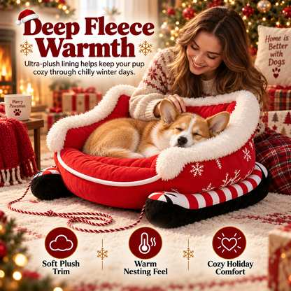 🎄Their Own Christmas Sleigh – Cozy Plush Pet Bed for Dogs & Cats