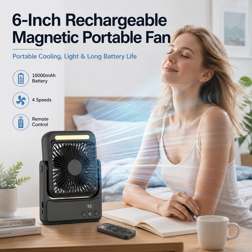 Rechargeable Magnetic Portable Fan With Light & Remote Control