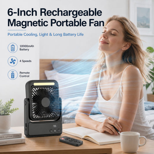 Rechargeable Magnetic Portable Fan With Light & Remote Control