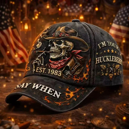 🤠🔥 Retro Western Cowboy Skull Embroidered Baseball Cap | Vintage Style for Everyday Wear
