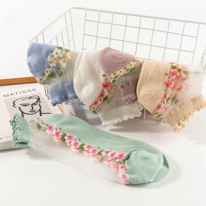🔥Buy More Save More🔥7 Pairs Womens Sheer Floral Mesh Ankle Socks