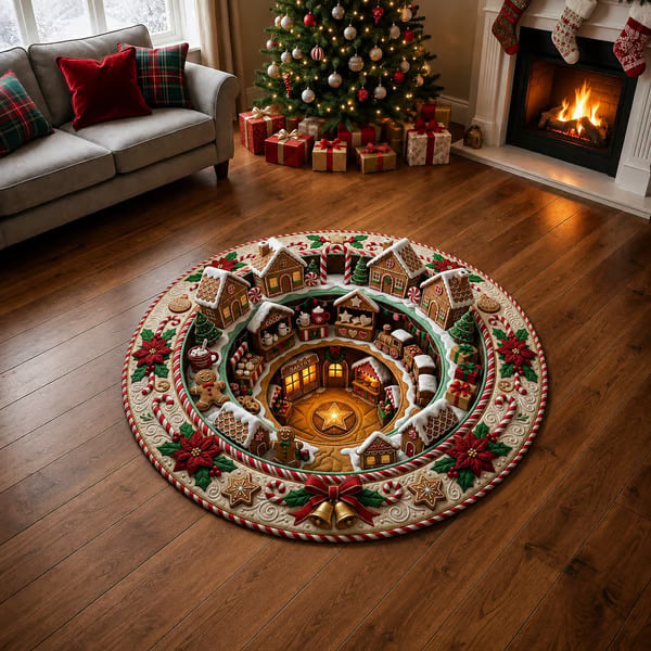 🎄3D Christmas Gnome Optical Illusion Round Rug | Fun Festive Home Decor Must‑Have⭐🏠🎁