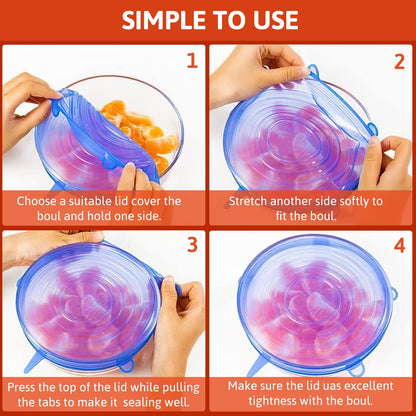6/12pcs set Silicone Cover Stretch Lids Reusable Airtight Food Wrap Covers