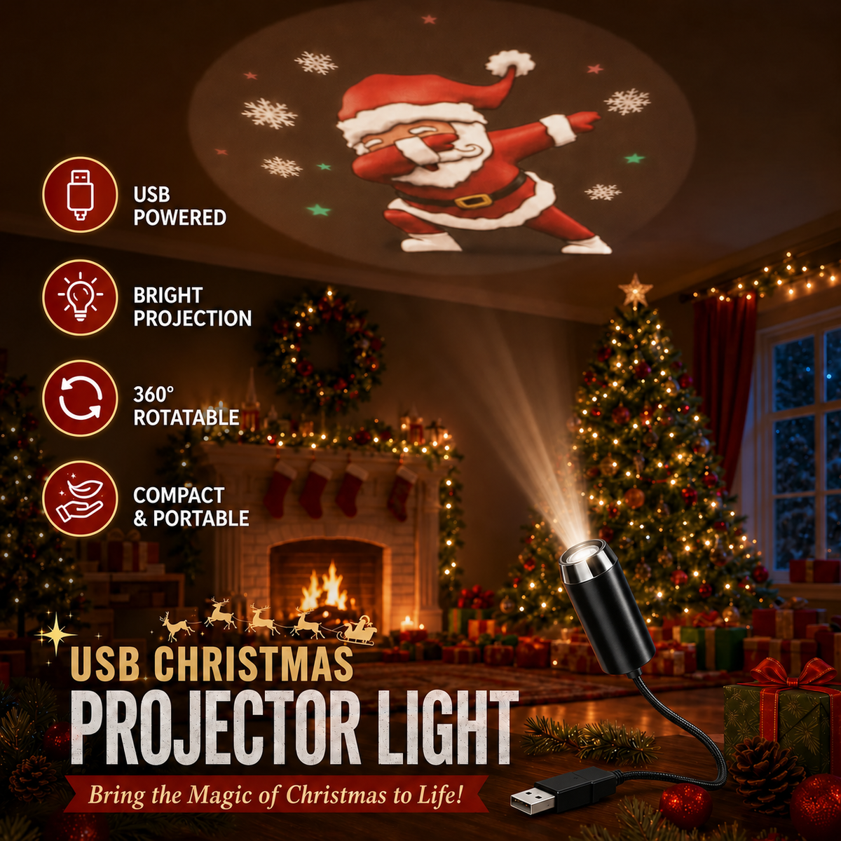 HD Christmas Projector – 6 or 10 Festive Scenes