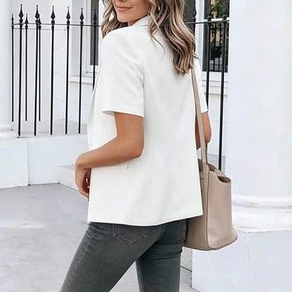 Women's Short Sleeve Casual Blazer Lapel Open Front Work Office Jacket