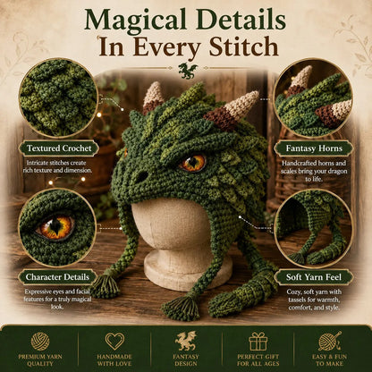 🐉🧶 Fantasy Hood Hat DIY Crochet Kit – Stitch Your Own Magical Character
