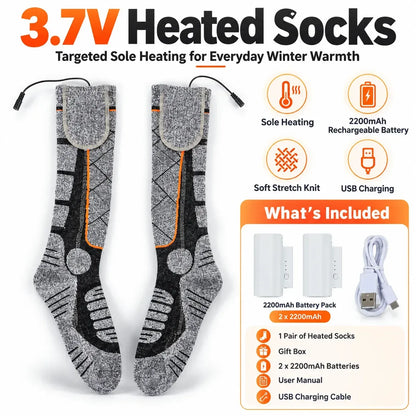🔥 Rechargeable Heated Socks | 3 Heat Levels with Targeted Sole Warmth & 2 × 2200mAh Batteries ❄️