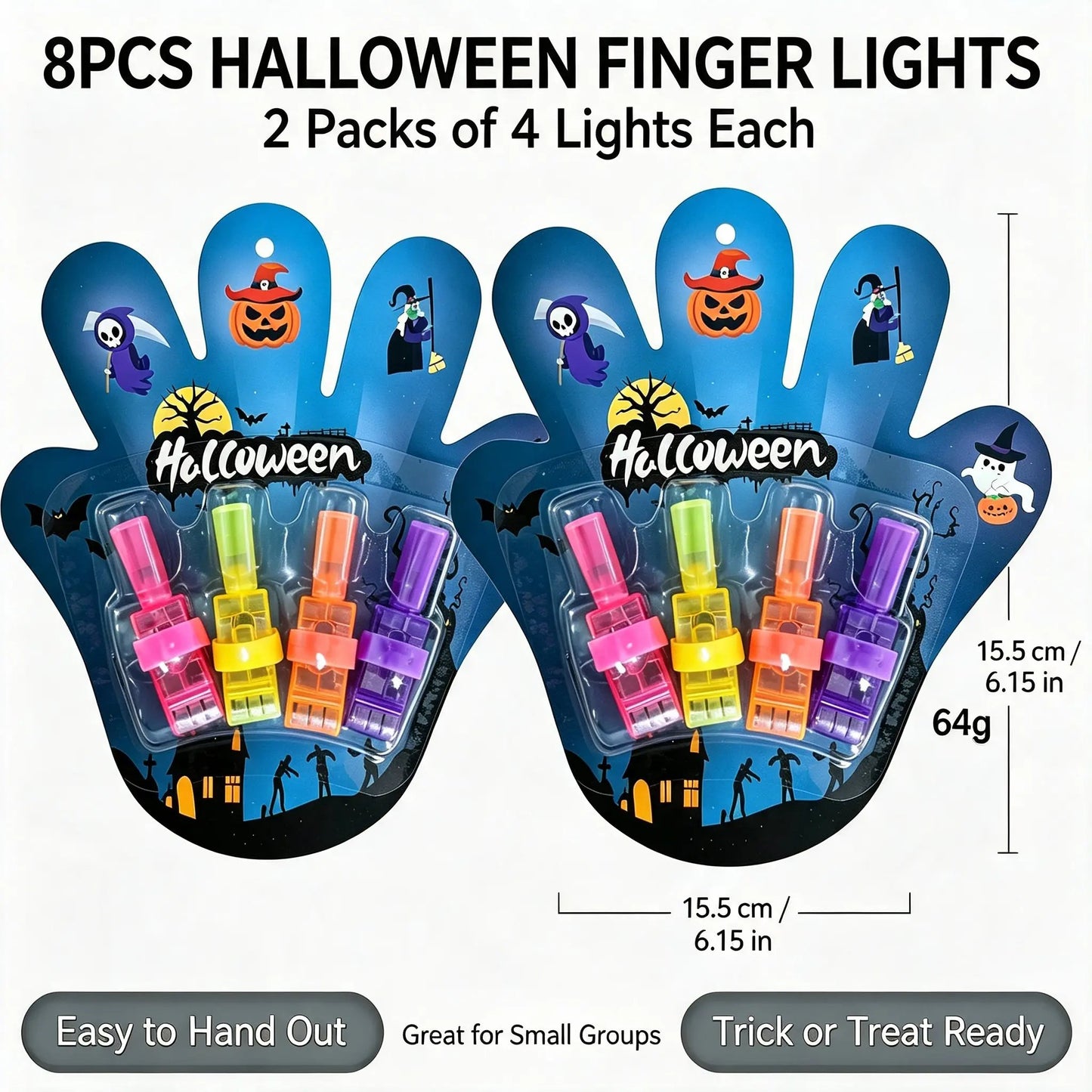 Halloween LED Projection Finger Lights 8pcs/16pcs/24pcs , Multi-Color Light Up Finger Projectors with Pumpkin, Ghost, Witch, Bat Cartoon Patterns, Halloween Trick or Treat Goodie Bag Fillers