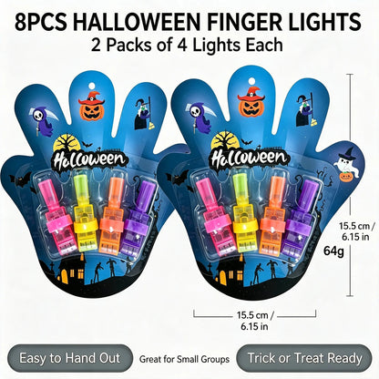 Halloween LED Projection Finger Lights 8pcs/16pcs/24pcs , Multi-Color Light Up Finger Projectors with Pumpkin, Ghost, Witch, Bat Cartoon Patterns, Halloween Trick or Treat Goodie Bag Fillers