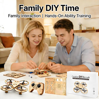 💥🏆Top Gift 2026 🎁 DIY Wooden Drone Assembly Kit, 2.4GHz RC Quadcopter with 360° Flip, Emergency Stop & Beginner Friendly Controls, STEM Building Toy for Teens & Adults