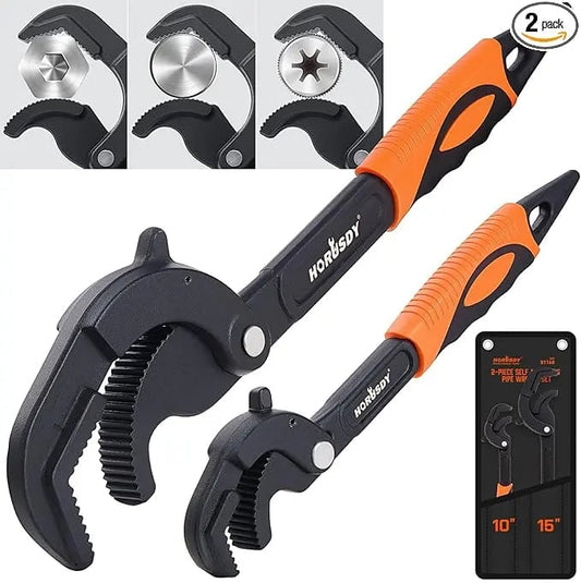 🛠️10′′ & 15′′ Self-Adjusting Pipe Wrench Set – Heavy Duty for Plumbing, HVAC, Nuts, Pipes & Fixtures