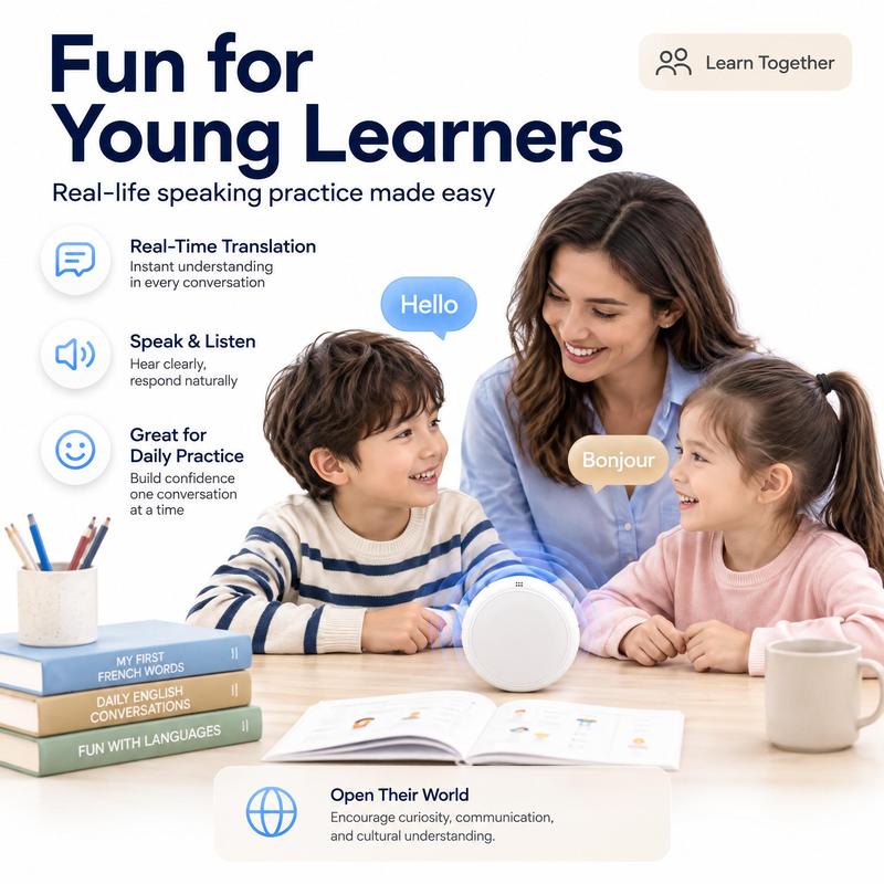 Portable Wireless Bluetooth AI Language Translator Pen - Hands-Free Spanish & English Practice Companion, 162-Language Support, Accent Adaptation for Restaurant Scenarios, Electronic Learning Smart Tutor