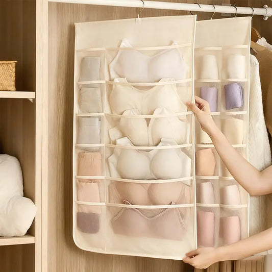 Bra and Underwear Closet Hanging Organizer with 12+18 Pockets