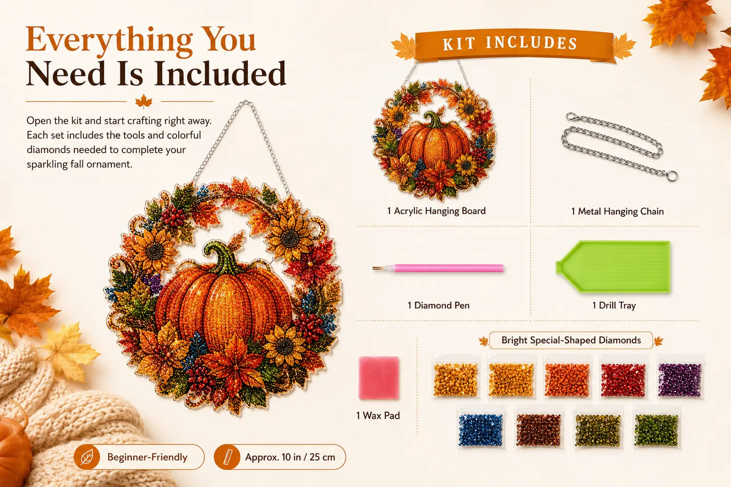 49% OFF - 🍂✨Autumn Harvest Pumpkin Diamond Art Hanging Ornament Kit