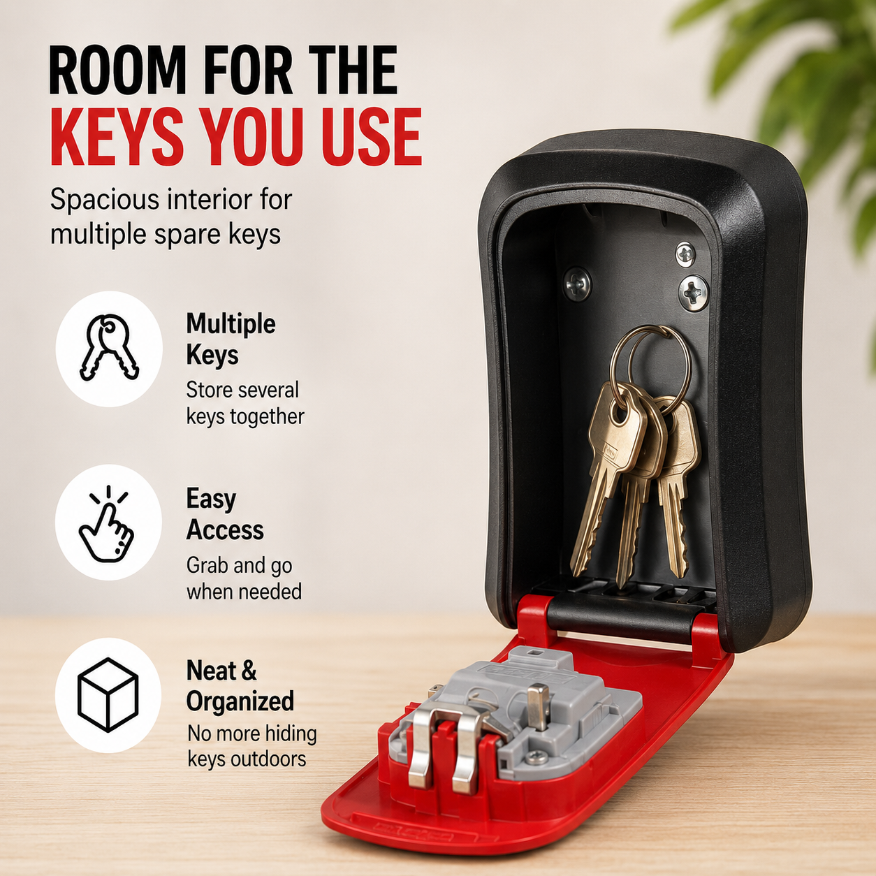 Wall Mounted Key Lock Box with 4-Digit Combination – Weather-Resistant Outdoor Spare Key Safe