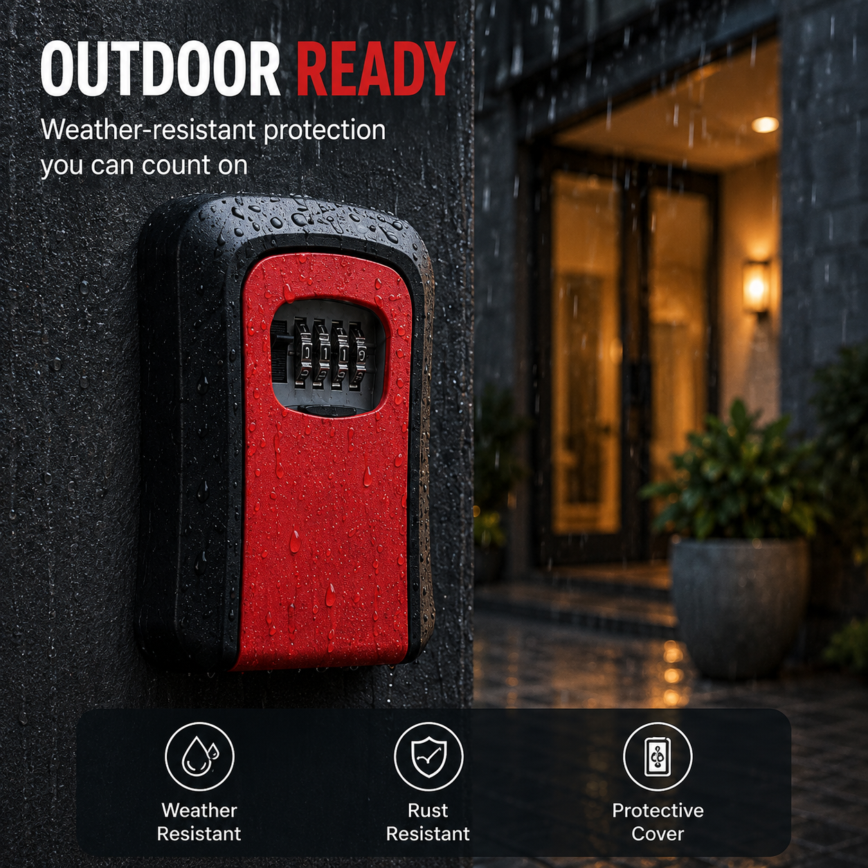 Wall Mounted Key Lock Box with 4-Digit Combination – Weather-Resistant Outdoor Spare Key Safe