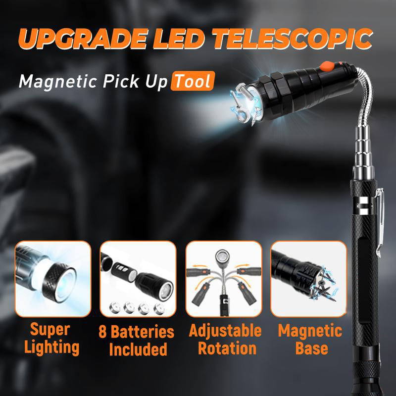 ✨Extendable Magnetic Pickup Tools - Telescoping Magnet with LED Flashlight Gifts for Men