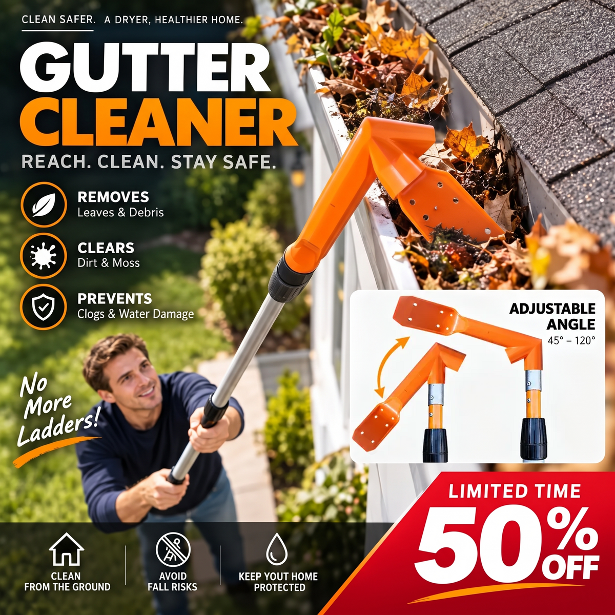 🔧 LIMITED‑TIME 50% OFF! ✨ No-Climb Gutter Cleaning Tool
