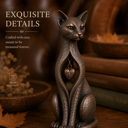 Heritage Heart Sphynx Sculpture – Vintage Iron Cat Accent for Timeless Interiors