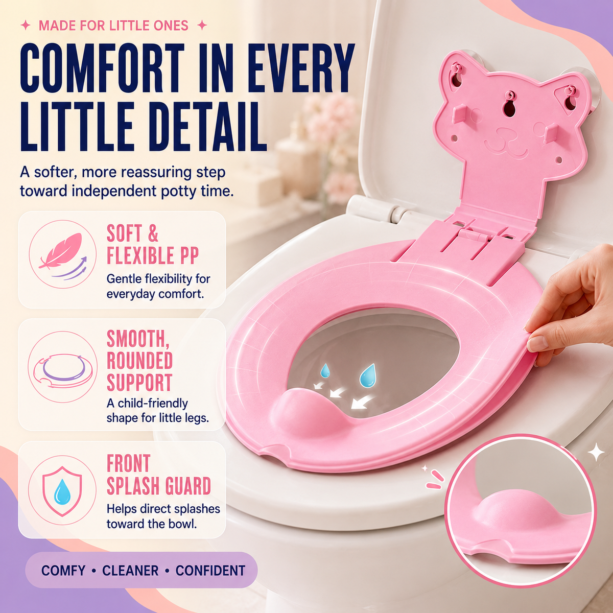🐻 Flip-Down Toddler Toilet Training Seat – Cleaner, Easier Potty Training！！！