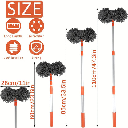 🚗43'' Long Handle Car Wash Mop, 3X Fast Clean, Retractable Aluminum Alloy Pole