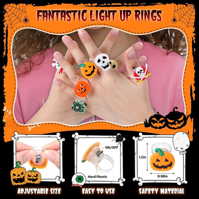 🎃Glow Halloween Rings 50 Pack - Flashing LED Party Favors for Kids