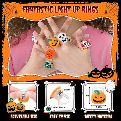 🎃Glow Halloween Rings 50 Pack - Flashing LED Party Favors for Kids