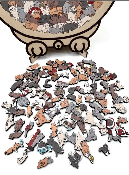 🎁135-Piece Morandi-Colored Cat Shaped Wooden Jigsaw Puzzle