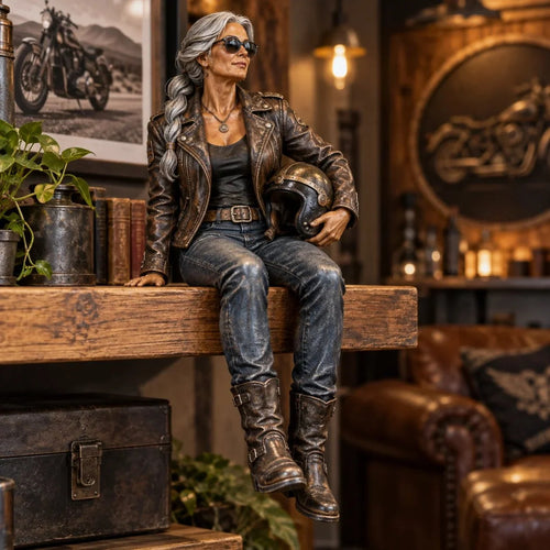 🏍️ Old Biker Soul | Women Ride Too Shelf-Sitter Figurine Collection