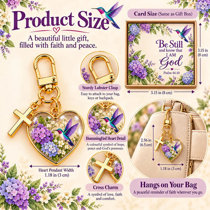 💜✝️ Be Still & Know That I Am God Hummingbird Faith Keychain — Psalm 46:10