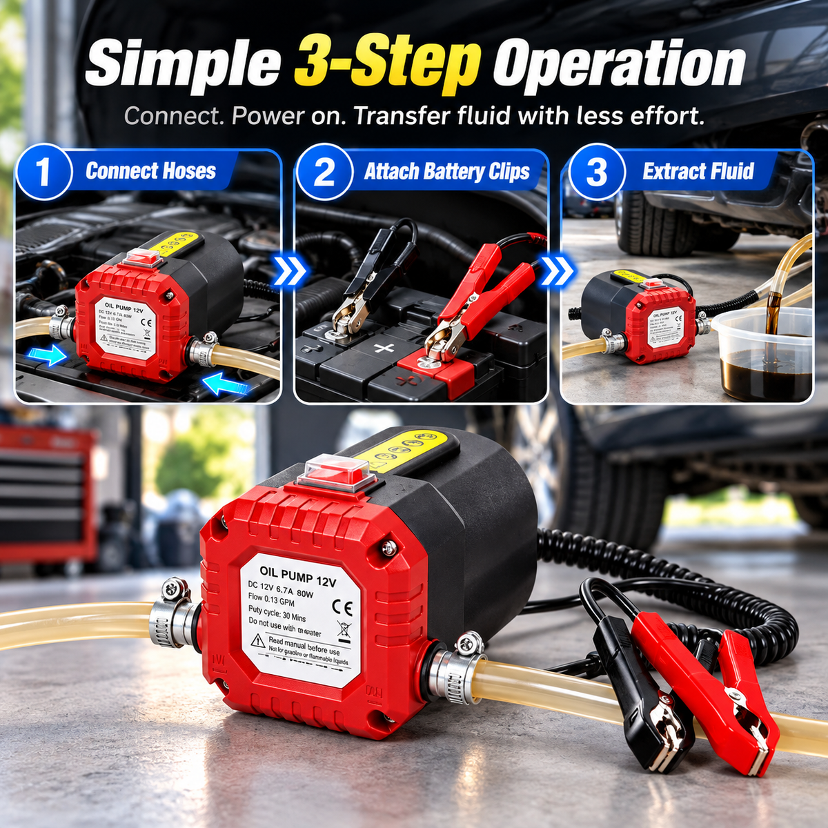 🔥 12V 80W Electric Oil Extractor Pump – Engine Oil & Gear Oil Transfer Kit with Hoses