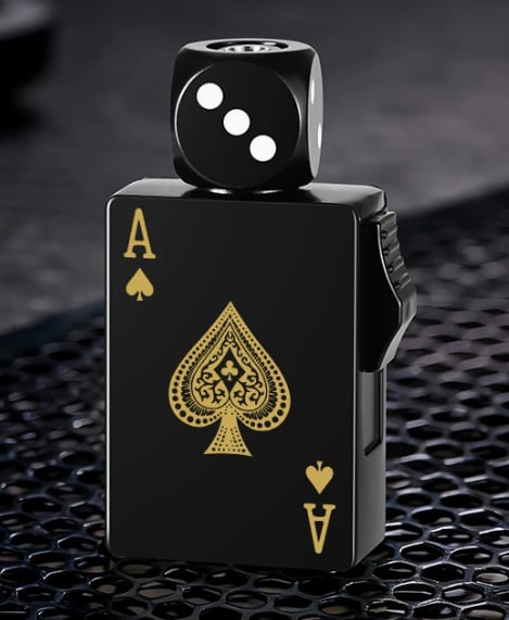 🎉Buy 1 Get 1 Free🎲Windproof Poker Dice Rotating Cigar Lighter, Butane Refill (Not Included)