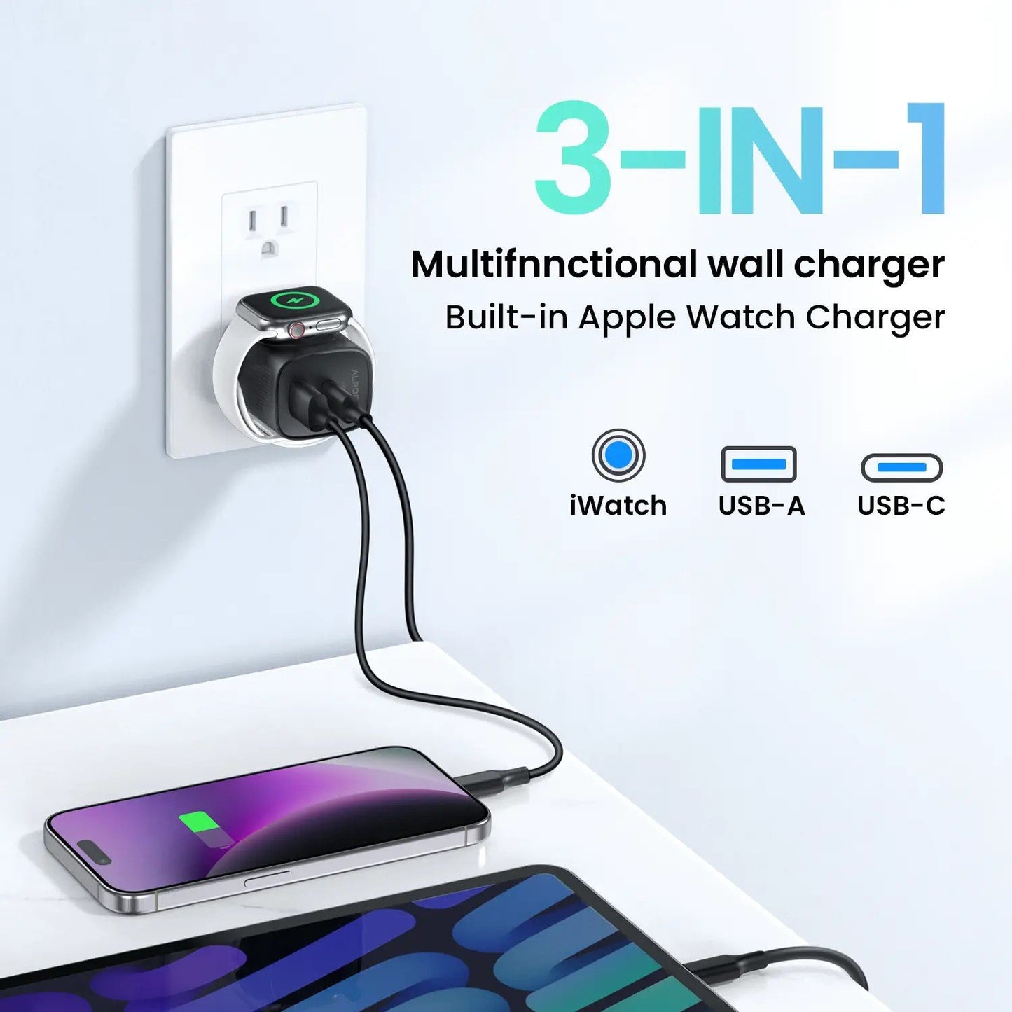 ⚡Hot Sales 49% OFF🔥 3-in-1 Magnetic Wireless Cordless PD USB-C Wall Charger Block - 20W Fast Charging, Includes Cable
