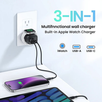 ⚡Hot Sales 49% OFF🔥 3-in-1 Magnetic Wireless Cordless PD USB-C Wall Charger Block - 20W Fast Charging, Includes Cable