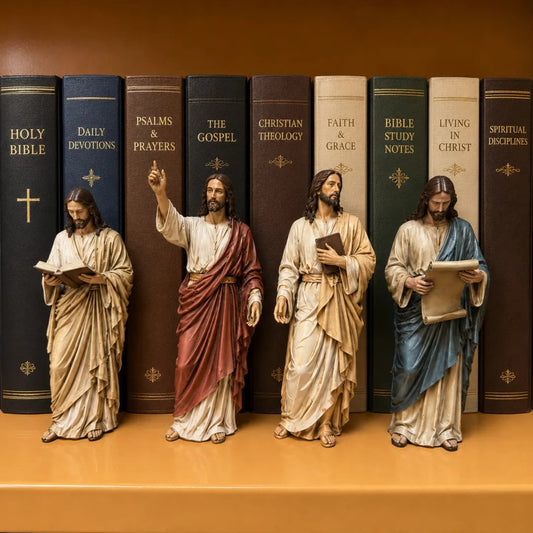 📚🕊️Jesus Figurine Bookshelf Decor Set – 🙏✝️Christian Faith-Inspired Statues for Bible Study Room, Prayer Corner & Home Décor