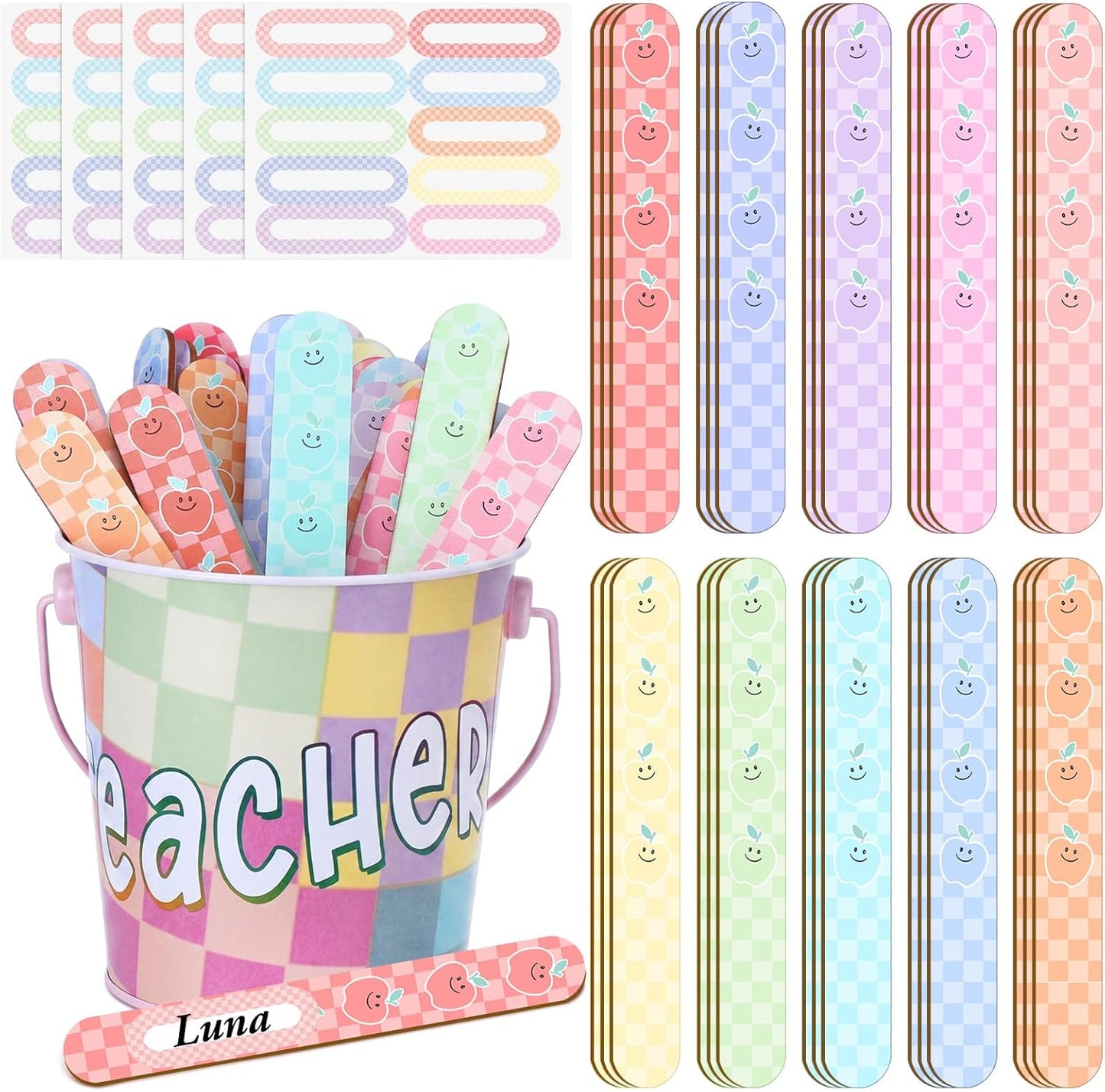 121 Pcs Back to School Teacher Gift Flip Name Sticks Set with Storage Cup