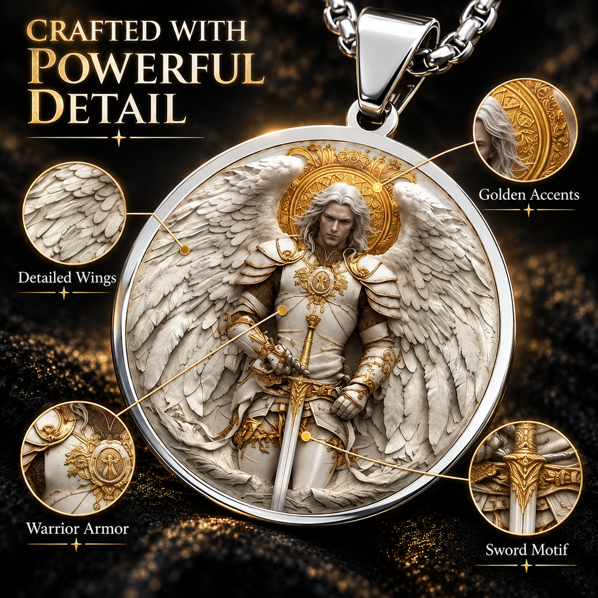Angel Warrior Pendant Necklace for Men — Faith, Strength & Protection
